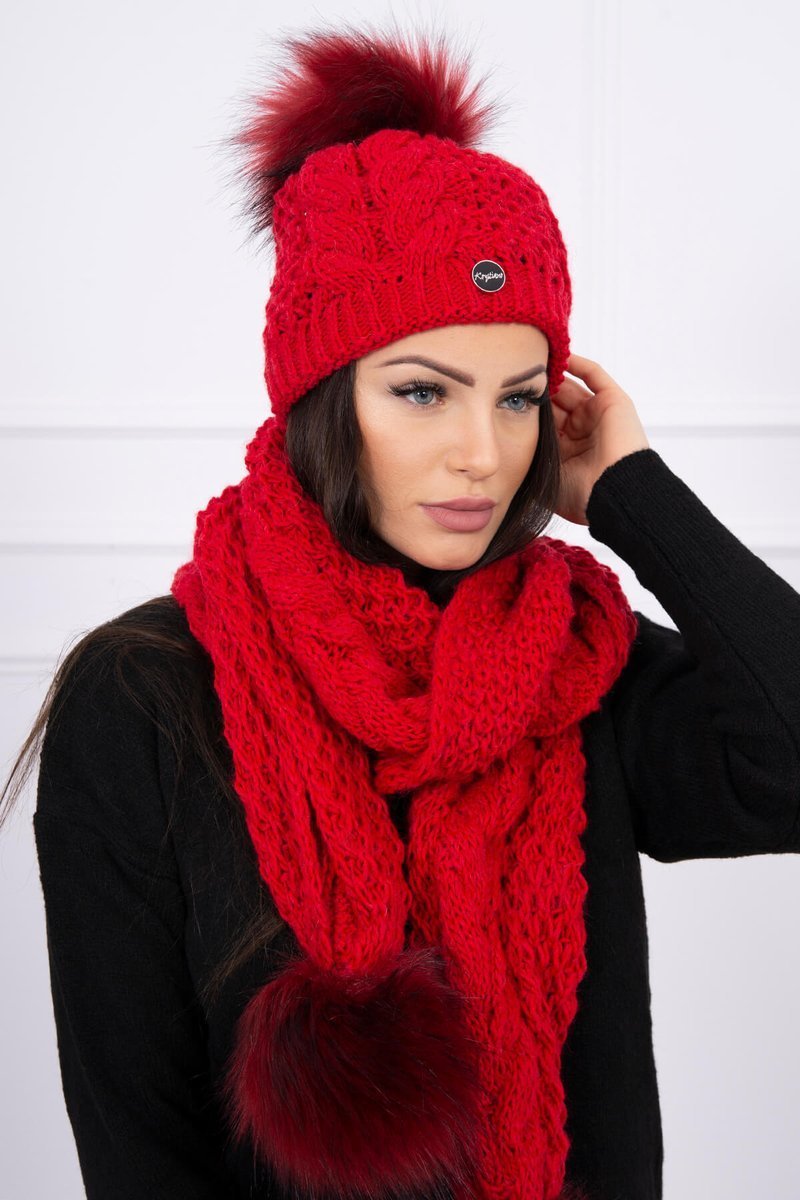 Zimný set - čiapka a šál červený