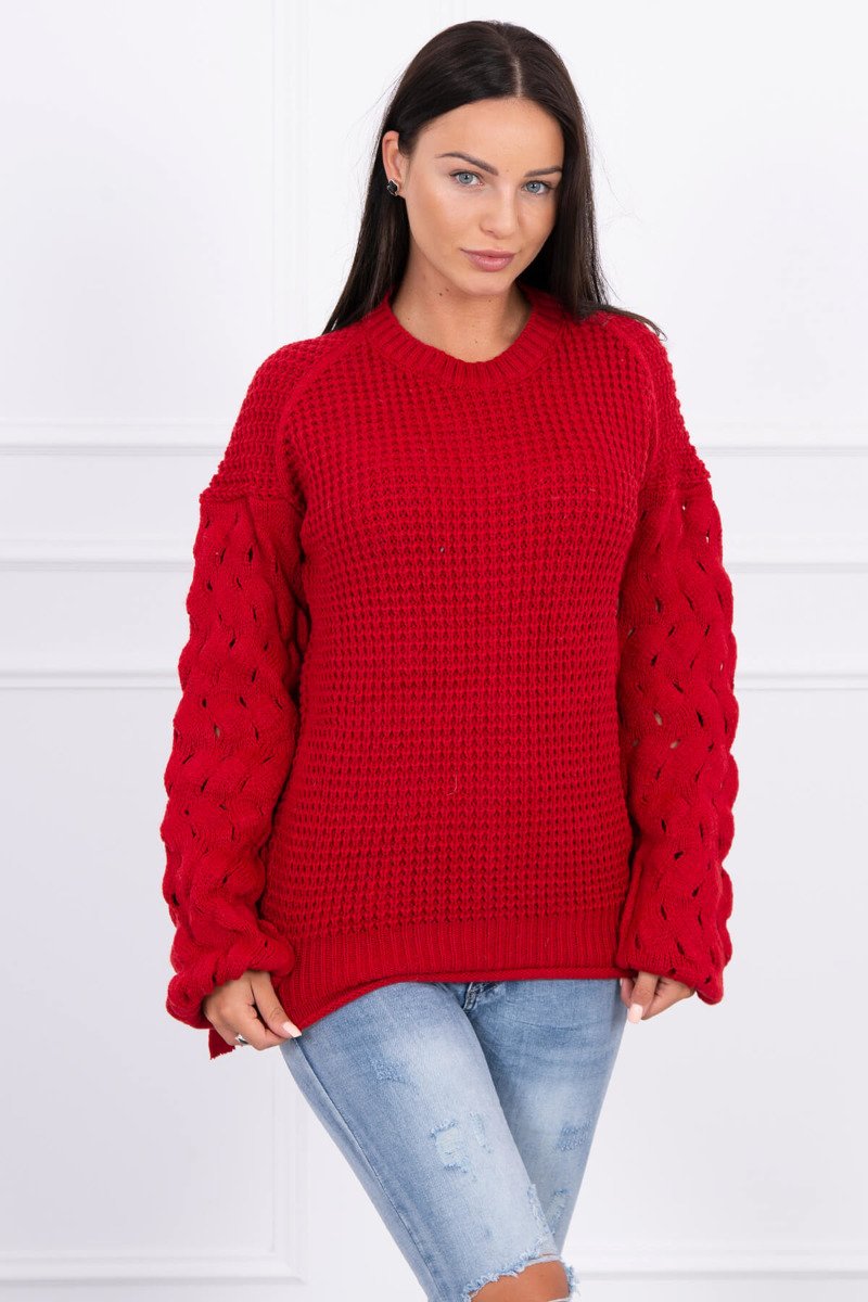Dámsky sveter s viazaním dole červený