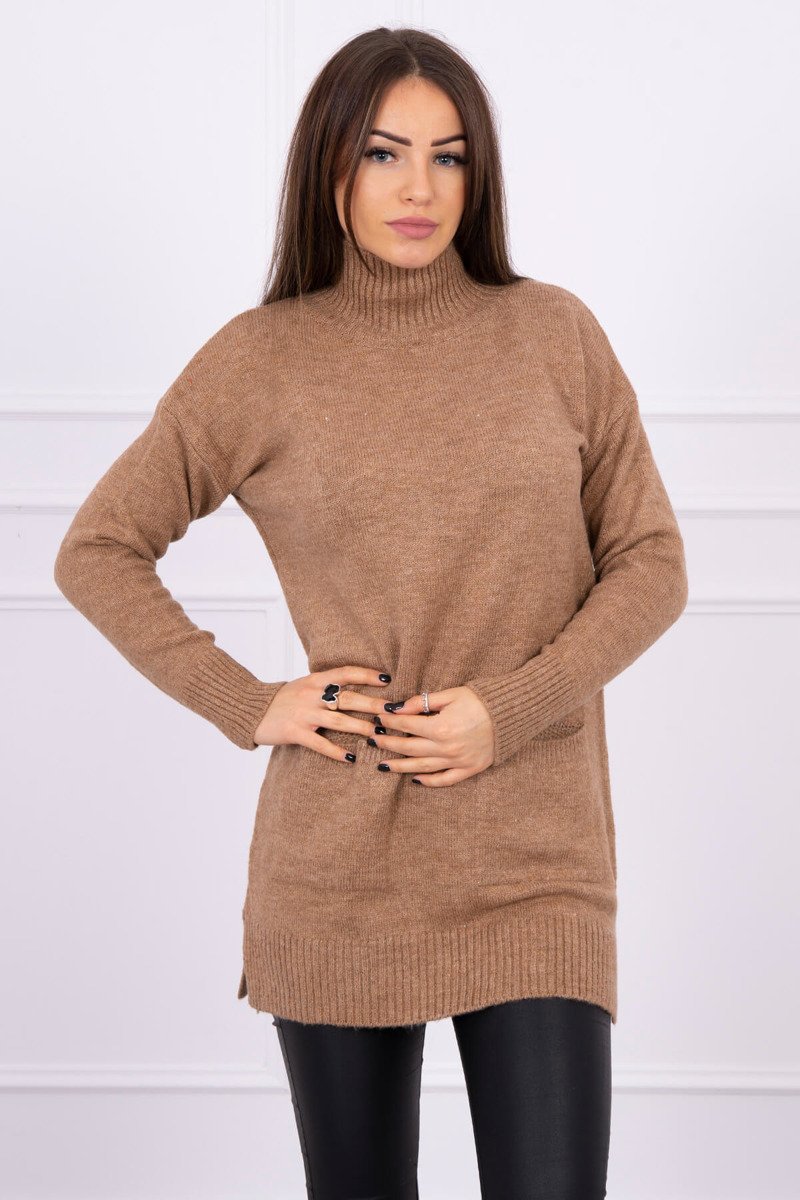 Dámsky sveter s vreckami cappucino