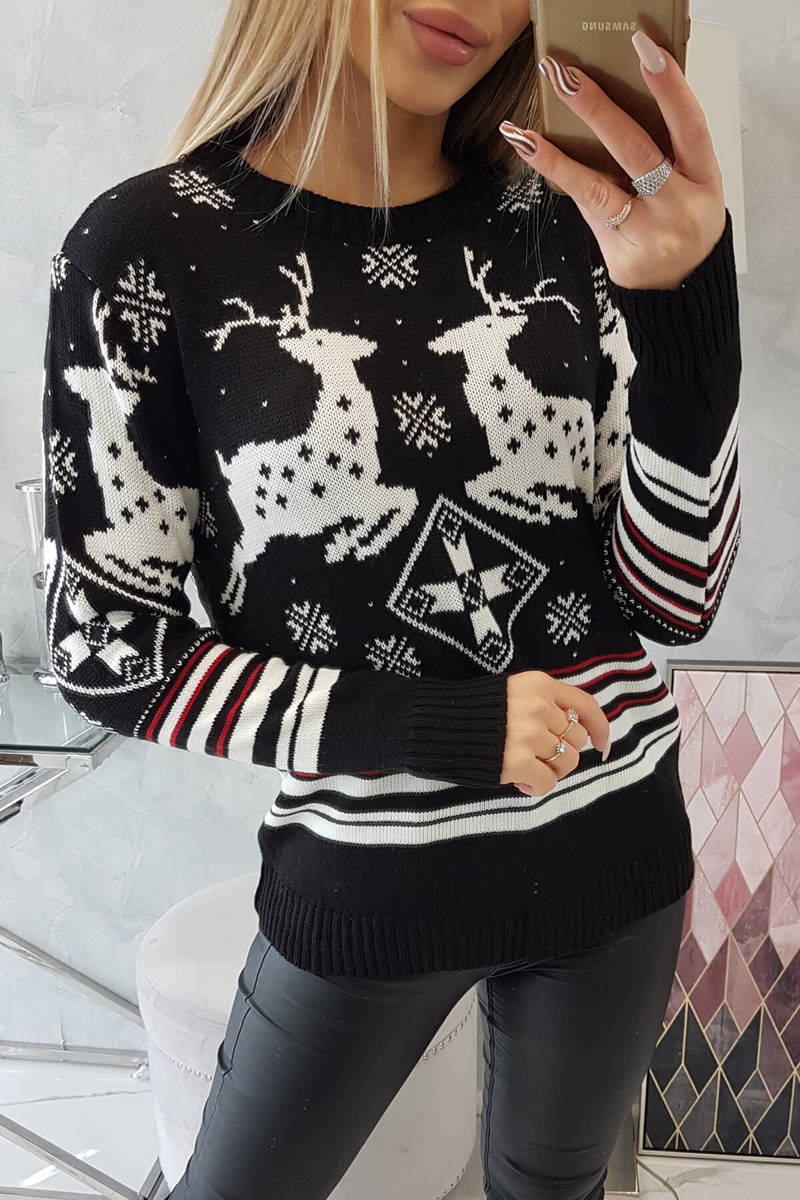 Vianočný sveter s vianočným motívom čierny