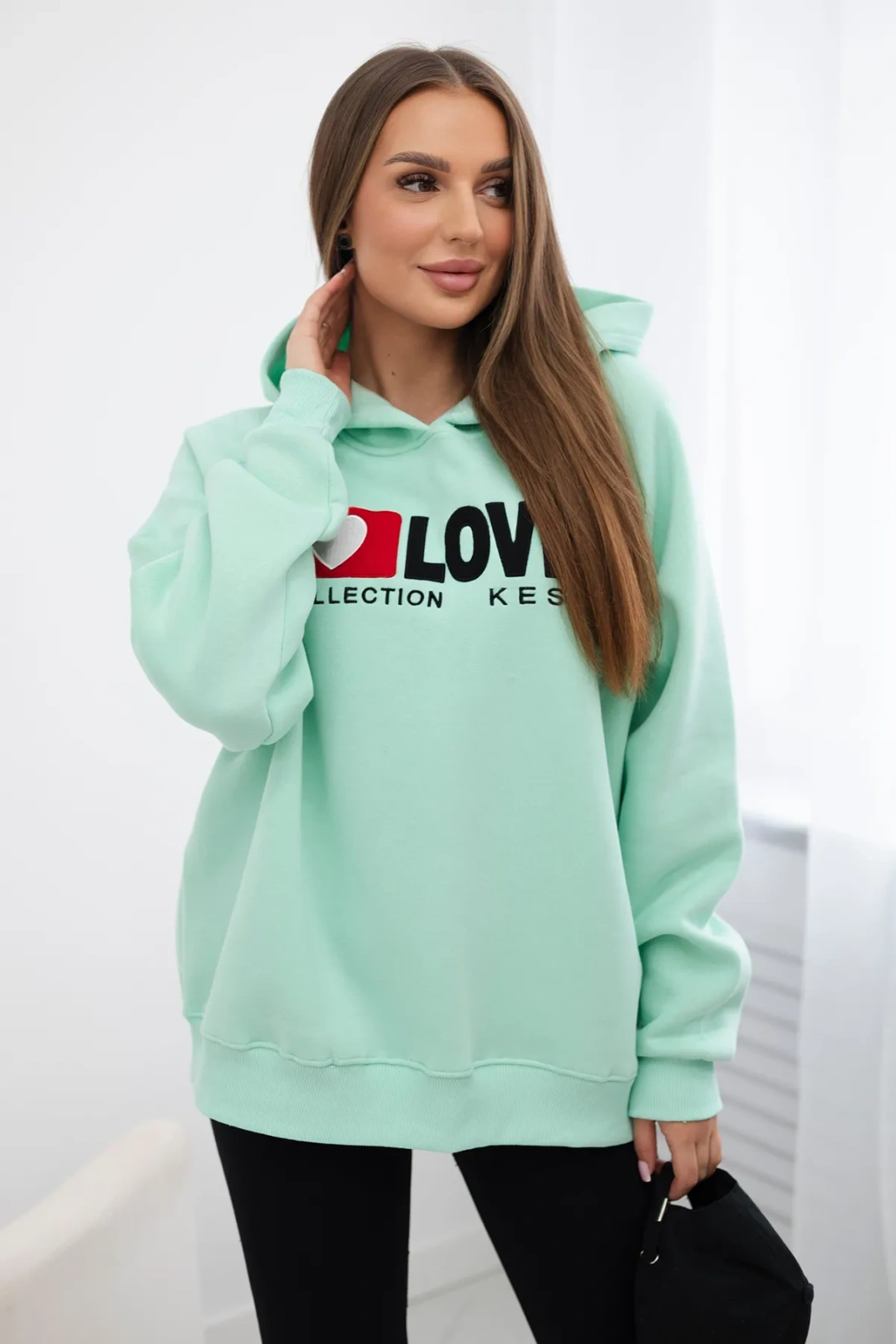 Zateplená bavlnená mikina s kapucňou Love Mäta