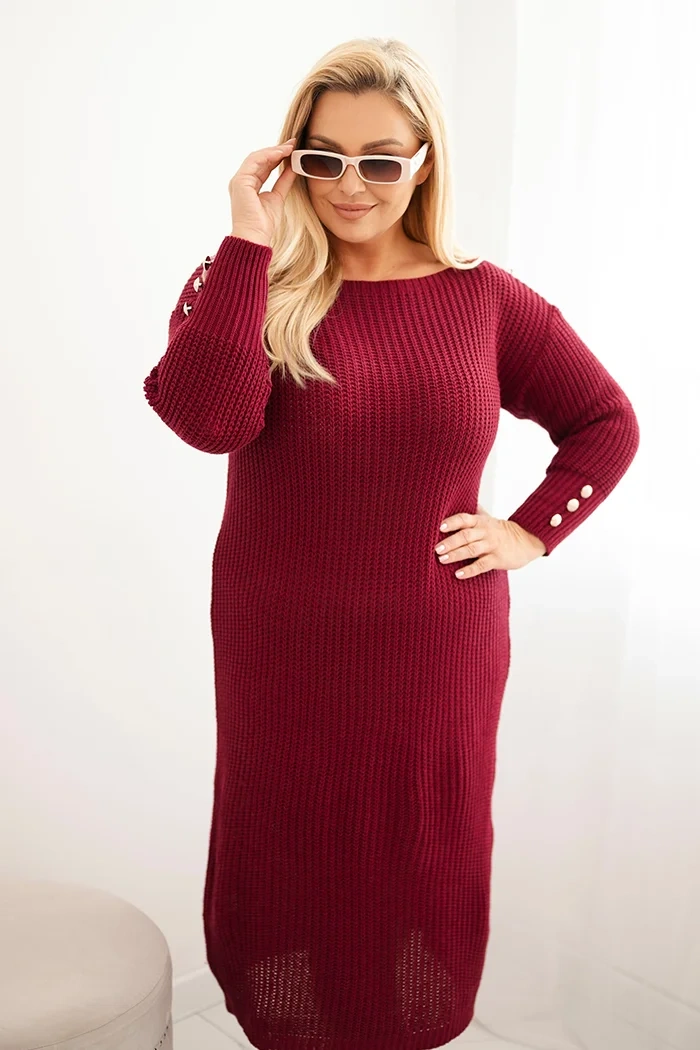 Dámske pletené šaty s mohérom bordové Plus Size