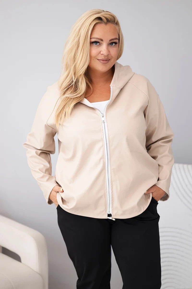 Dámska bunda Plus Size s kapucňou a regulovateľným spodkom béžová