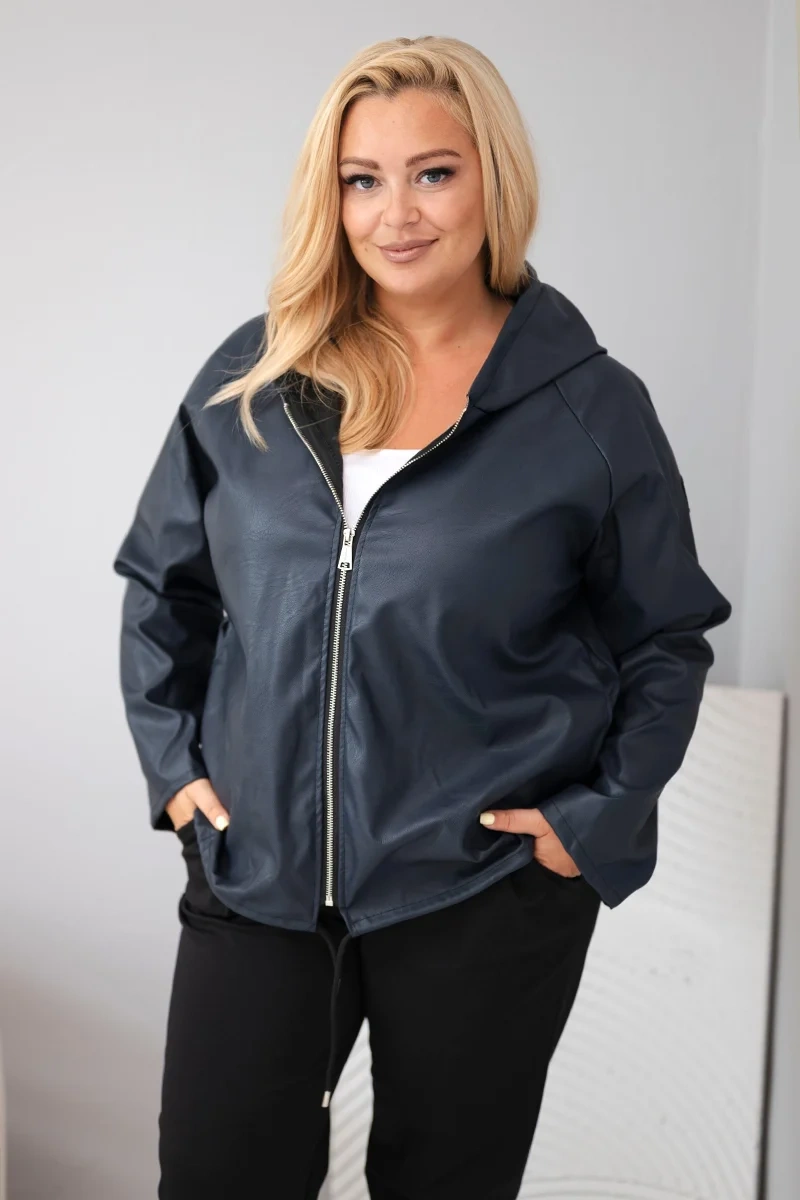 Dámska bunda Plus Size s kapucňou a nastaviteľným spodkom modrá