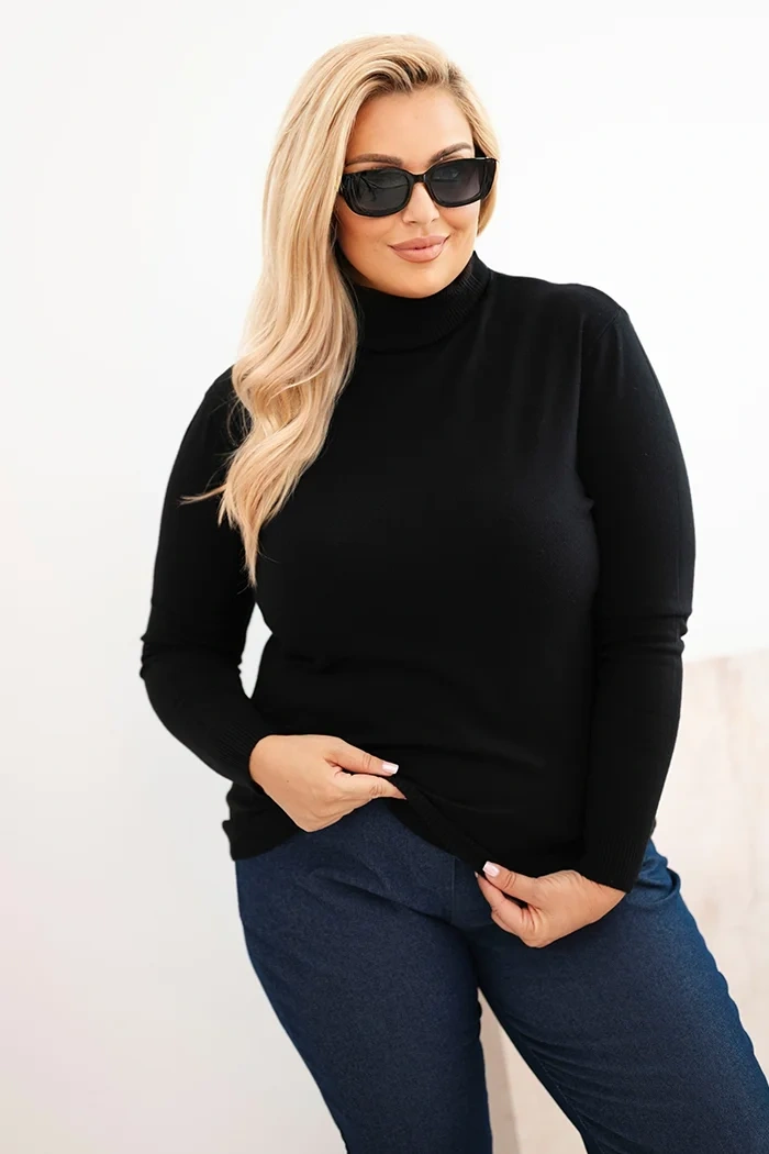 Dámsky viskózový sveter Plus Size s klasickým strihom čierny