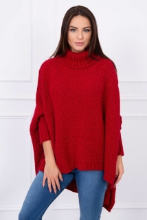 Dámsky sveter v štýle pončo červený