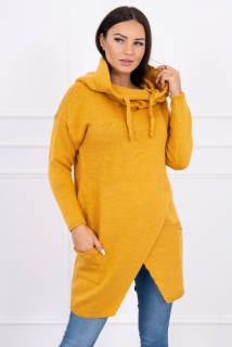 Dámsky sveter s kapucňou horčicový
