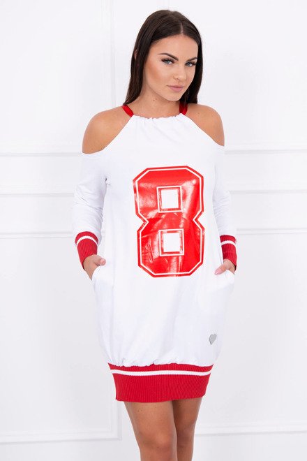 bielo-červené športové šaty s číslom 8